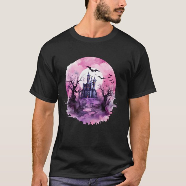 Camiseta cor-de-rosa de halloween assustadora (Frente)