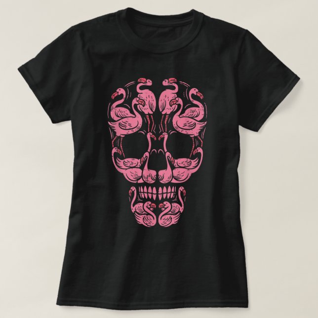 Camiseta Cor-de-rosa Flamingo Crânio Cancer Sensibilização (Frente do Design)