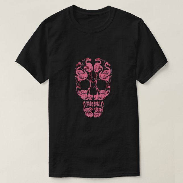 Camiseta Cor-de-rosa Flamingo Crânio Cancer Sensibilização (Frente do Design)