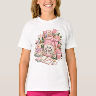 Camiseta Cor-de-Rosa Fofa de Volta às Aulas para M
