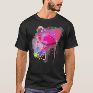 Camiseta Cor-de-rosa-pinto-claro-Flamingo Colorida Retro 80