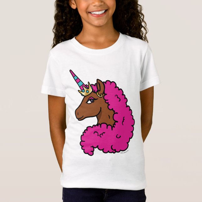 Camiseta Cor-de-rosa quente afro Unicorn (Frente)