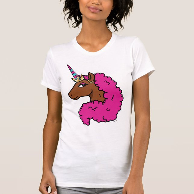 Camiseta Cor-de-rosa quente afro Unicorn (Frente)