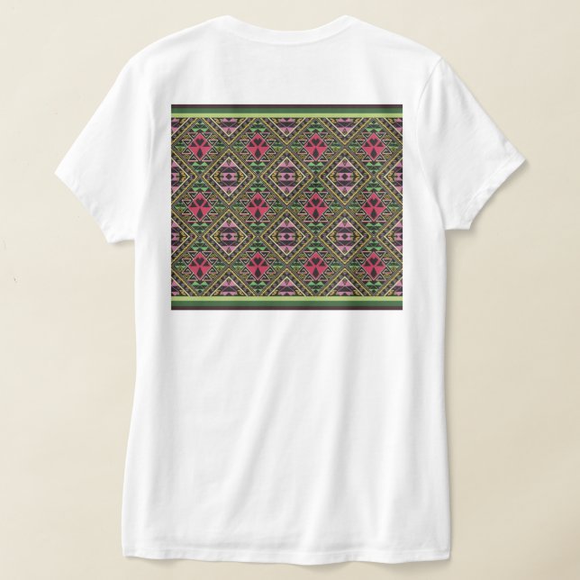 Camiseta Cor-de-rosa vibrante e Abstrato verde (Postura das costas)