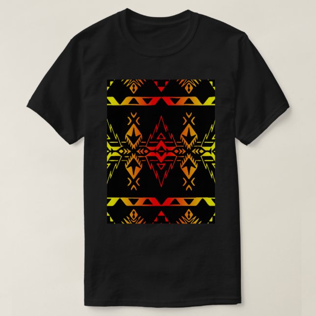 Camiseta Cor do fogo preto - Geo nativo Impressão V4 (Frente do Design)