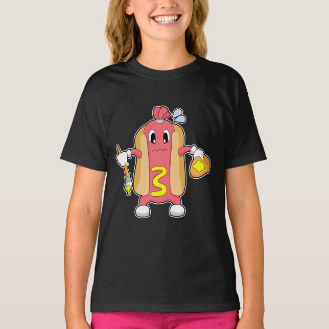 Camiseta Cor do pincel da pintura do Hotdog (Frente)