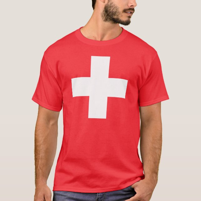 Camiseta Cor editável do fundo, a bandeira da suiça (Frente)