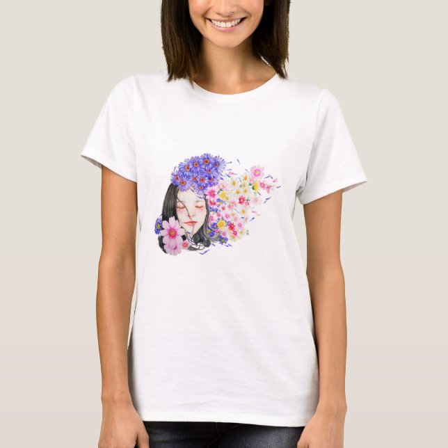 Camiseta Cor floral em aquarela  (Frente)