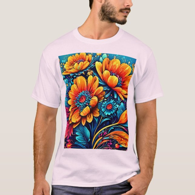 Camiseta Cor Floral Rosa impressionante (Frente)