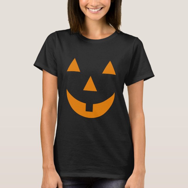 Camiseta Cor laranja - Rosto de abóbora simples - halloween (Frente)