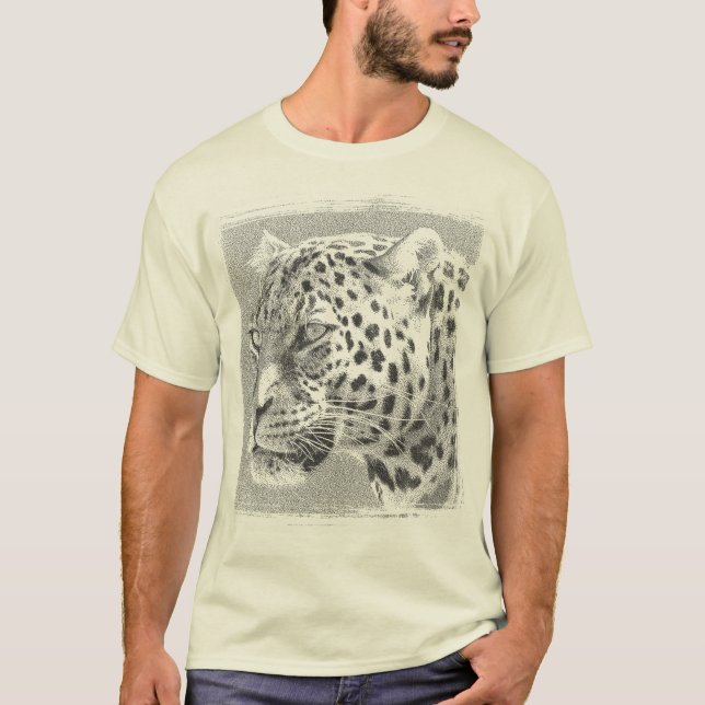 Camiseta Cor Natural da Cabeça Leopardo Modelo moderna (Frente)