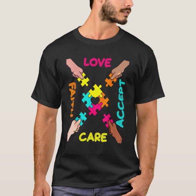 Camiseta Cor Peças do Quebra-cabeça Aceitação Conscientizaç (Frente)