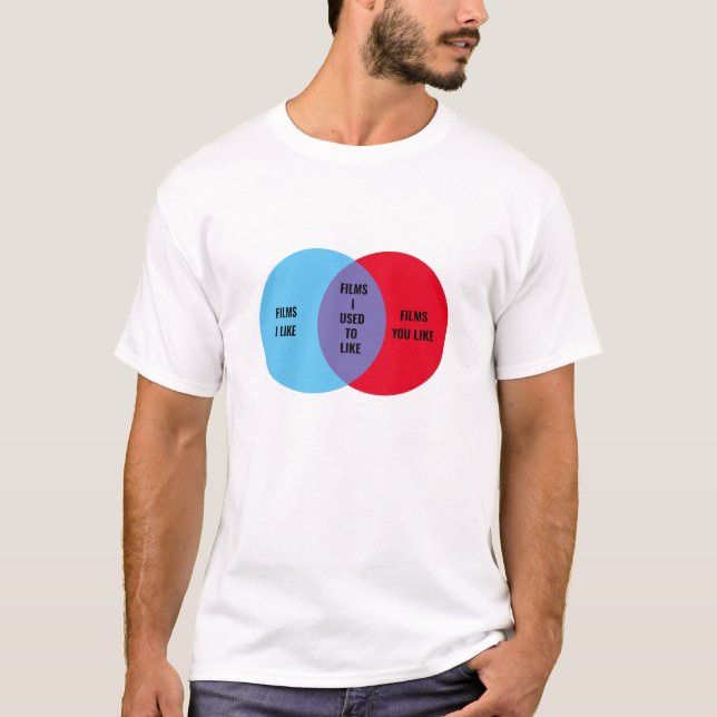 Camiseta Cor personalizada e texto Diagrama de Venn de Cine (Frente)
