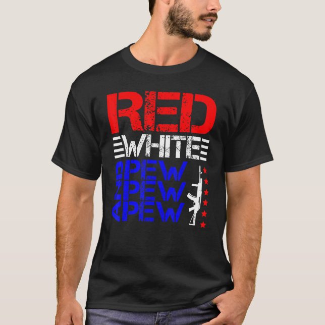 Camiseta Cor Vermelha, Cor Branca E Pew Pew (Frente)