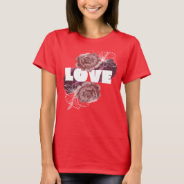 Camiseta cor vermelha profunda mulheres flor de am