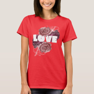Camiseta cor vermelha profunda mulheres flor de am