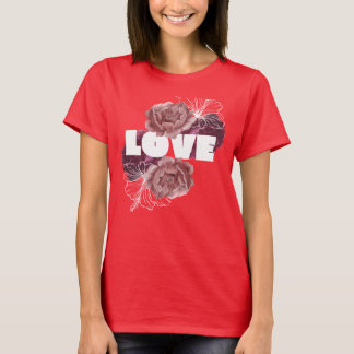 Camiseta cor vermelha profunda mulheres flor de am