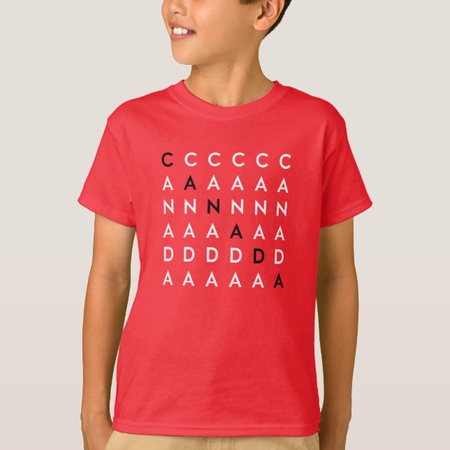 Camiseta Cor Vermelha Quebra-cabeça de Palavra Cruzada do C (Frente)
