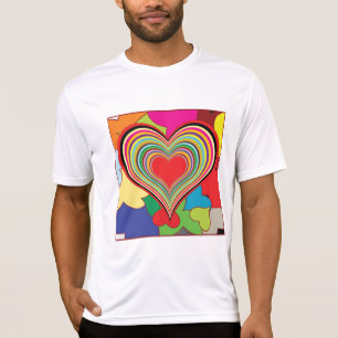 Camiseta Coração Abstrato em Camadas de Arco-Íris Vibrante