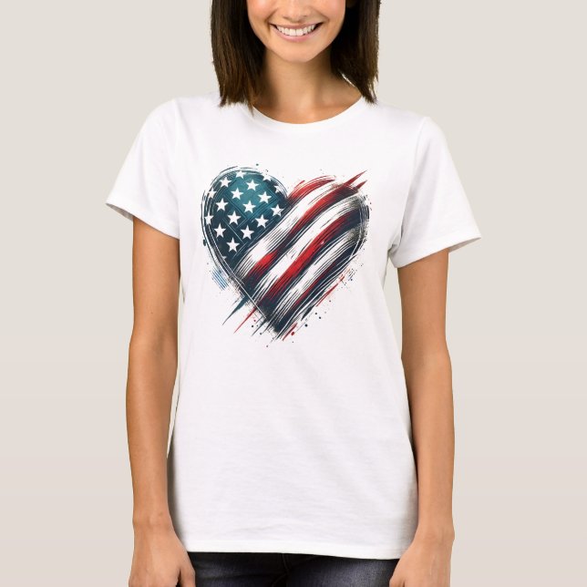Camiseta Coração Americano Resiliente - Design de Bandeira  (Frente)