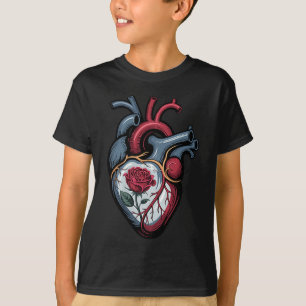 Camiseta Coração Anatômico Botânico Flora Biologia Rosa Val