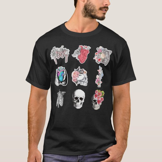 Camiseta Coração Anatômico Coração Assintado Flores de Esqu (Frente)