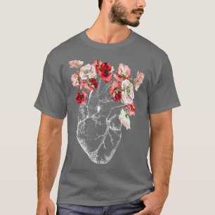 Camiseta Coração Anatômico e Flores