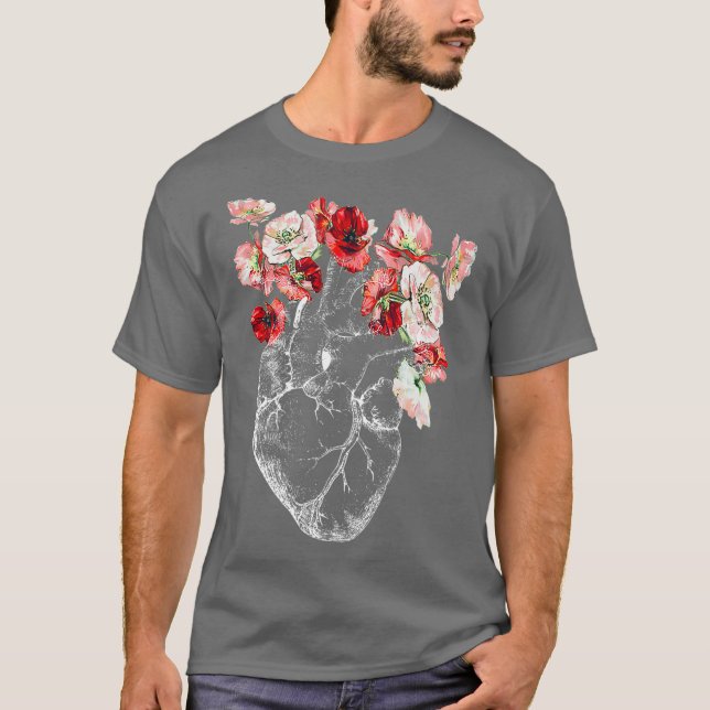 Camiseta Coração Anatômico e Flores (Frente)