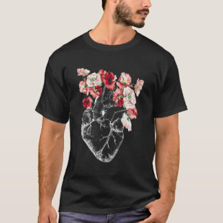 Camiseta Coração Anatômico E Flores