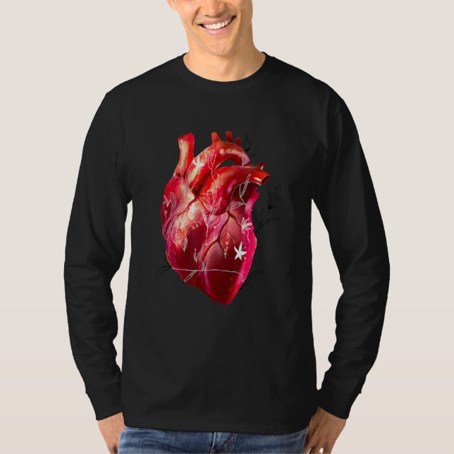 Camiseta Coração Anatômico E Flores Cardiologista Design (Frente)