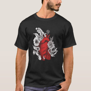 Camiseta Coração Anatômico E Flores Homens Cardiologi