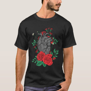 Camiseta Coração Anatômico E Flores Homens Mulheres Cardio