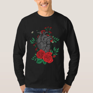 Camiseta Coração Anatômico E Flores Homens Mulheres Cardio