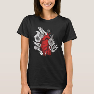 Camiseta Coração Anatômico E Flores Homens Mulheres Cardiol