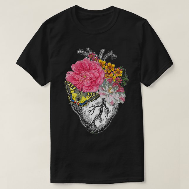 Camiseta Coração Anatômico E Flores Mostram Seu Amor (Frente do Design)