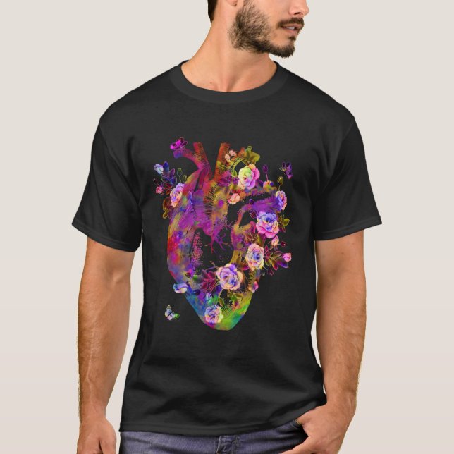 Camiseta Coração Anatômico E Flores Mostram Seu Amor Mulher (Frente)