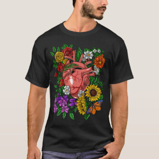 Camiseta Coração Anatômico Floral