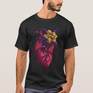 Camiseta Coração Anatômico Floral Gótico Mostra Seu Amor