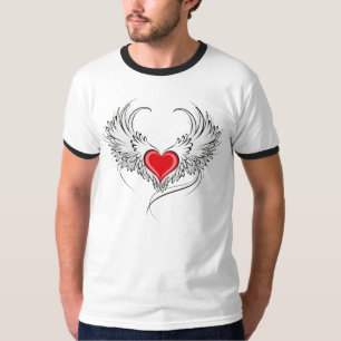 Camiseta Coração Anjo Vermelho com asas