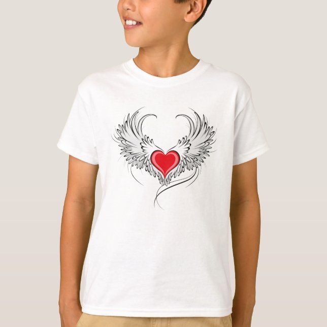 Camiseta Coração Anjo Vermelho com asas (Frente)