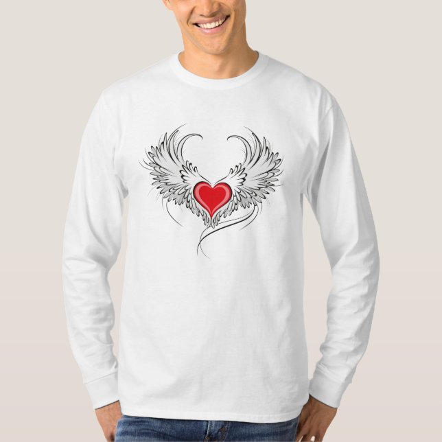 Camiseta Coração Anjo Vermelho com asas (Frente)