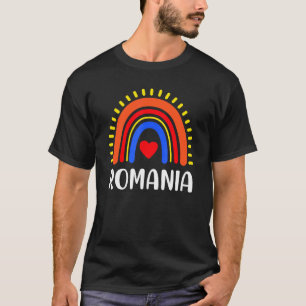 Camiseta Coração Arco-Íris Da Romênia Para Mulheres
