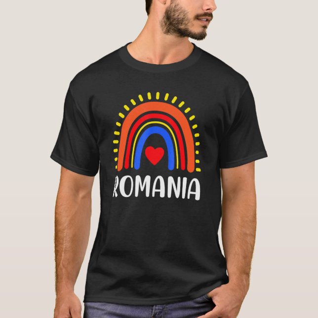 Camiseta Coração Arco-Íris Da Romênia Para Mulheres (Frente)