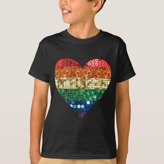 Camiseta coração arco-íris lgbt (Frente)