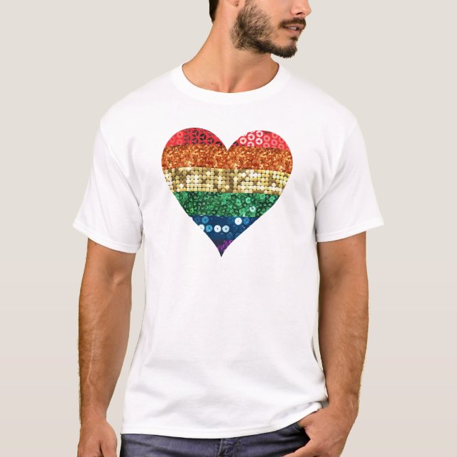 Camiseta coração arco-íris lgbt (Frente)