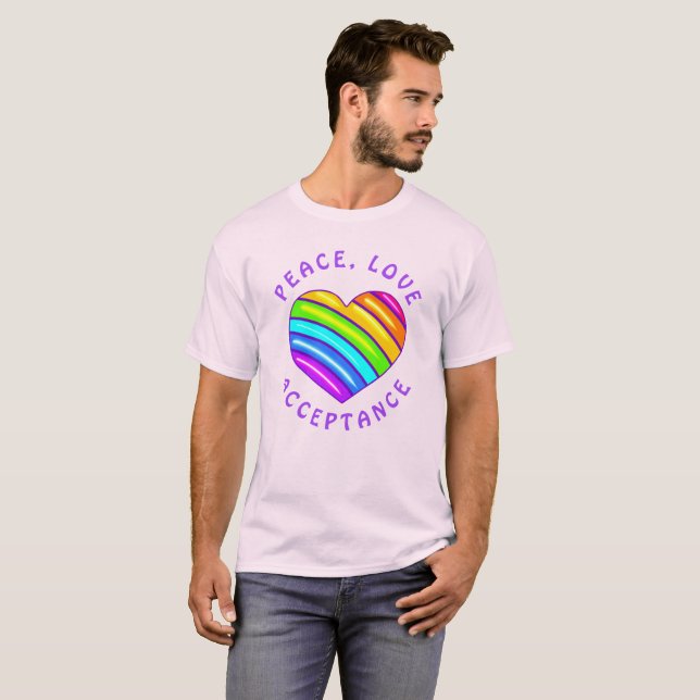 Camiseta Coração Arco-íris Orgulho Aceitação Paz A (Frente Completa)
