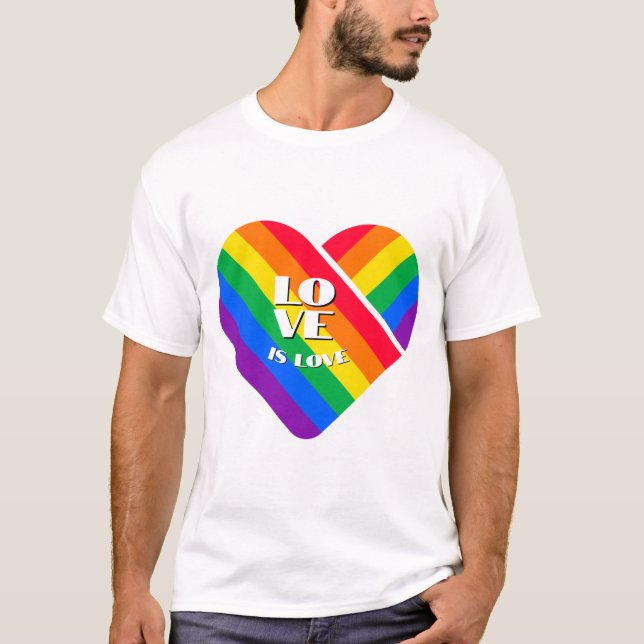 Camiseta Coração Arco-íris Orgulho Botão (Frente)