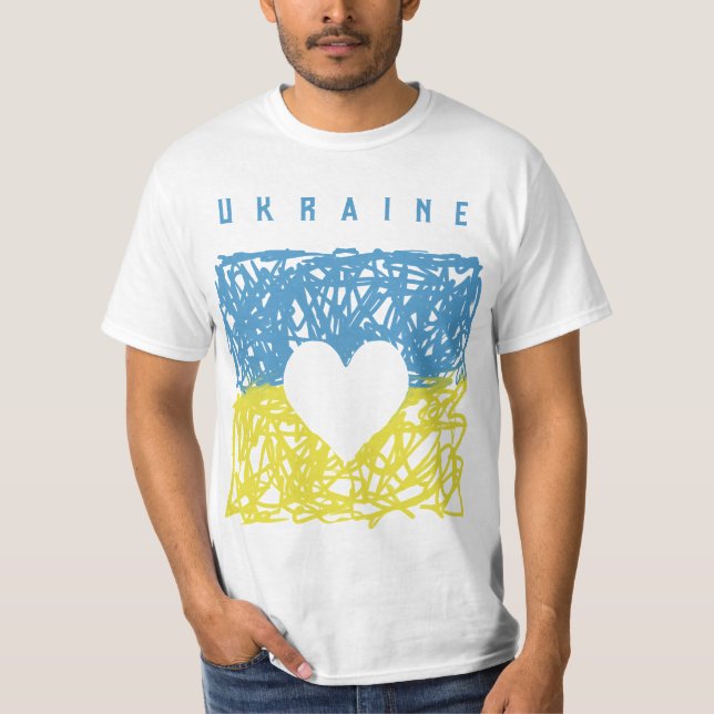 Camiseta Coração azul-amarela da bandeira ucraniana (Frente)
