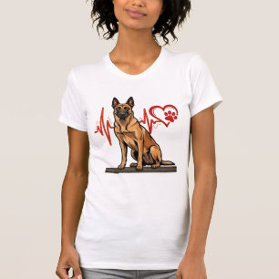 Camiseta Coração Batimento Cardíaco Pata do Pastor Belga