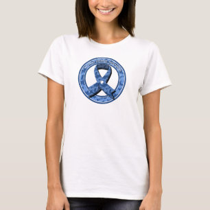 Camiseta Coração Branco Azul Fita Azul de Consciência